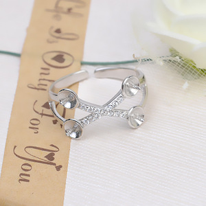 S925 Silver <b>Adjustable</b> Female Living <b>Ring</b> 4-Bead 5-6 Open DIY Pearl Accessory Holder 224 <b>Size</b> - Product Image 4