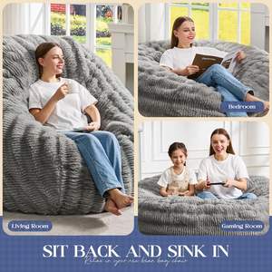 Fauteuil pouf géant moelleux à motif ondulé 50\" X 50\" X <span class=keywords><strong>24</strong></span>\" Design moderne Fauteuil pouf en tissu gris pour adultes Remplissage - Product Image 5