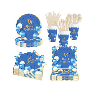 Juego de Vajilla Desechable DAMAI para Fiesta de Cumpleaños, Diseño de Globos Azules, Platos, Vasos y Servilletas de Papel, Artículos para Celebración del 18.º Aniversario - Product Image 1