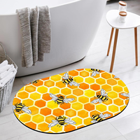 Tapis de bain antidérapant en boue de diatomées jaune nid d'abeille et abeilles, ovale, doux, sans plis, pour salle de bain