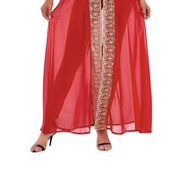 Ensemble Abaya deux pièces en mousseline ethnique pour femme, col montant, dentelle, manches longues, robe modeste, style Dubaï Turquie