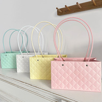 Sac cadeau rectangulaire couleur macaron, imperméable, en papier kraft gaufré, pour bouquet de fleurs, avec poignée