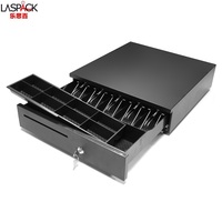 LASPACK Tiroir-caisse noir 5 billets 8 pièces avec interface RJ11 pour système de point de vente, idéal pour supermarchés et commerces de détail