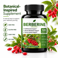 Capsules de berbérine, complément alimentaire naturel à base de plantes, soutient le métabolisme cardiovasculaire et le métabolisme du glucose, système immunitaire, étiquette privée OEM