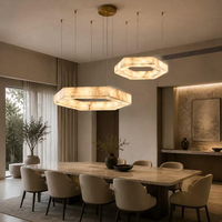 Lustre polygonal en albâtre espagnol de luxe moderne, style nordique, luminaire suspendu octogonal pour salon, salle à manger, hôtel, hall