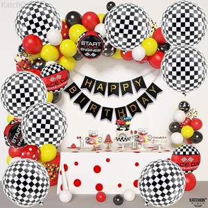 Lot de 12 ballons ronds 4D noirs et blancs à carreaux de <span class=keywords><strong>22</strong></span> pouces, ballons en aluminium pour décoration de fête d'anniversaire sur le thème des voitures de course - Product Image 5