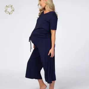 V-Neck Maternity Sleep Set short sleeve top and pant bamboo pregnant clothes eco friendly Maternity home wear