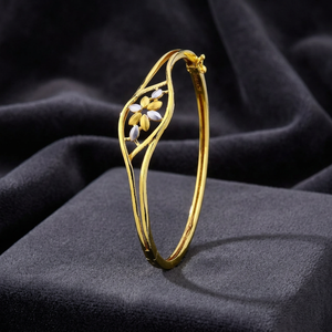 Stylish Floral Design Gold Tone <b>Beaded</b> <b>Bracelet</b> for Women Lightweight Daily Wear Trendy Engagement Gift 18K Designer Kada - Product Image 3