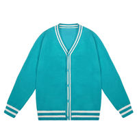 Cardigan en tricot acrylique à col en V avec bordure rayée, style preppy, boutonné, coupe ample, pour hommes et femmes, uniforme décontracté pour lycéens et étudiants LVLAEA