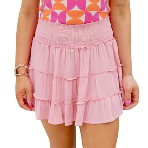 Jupe d'été décontractée pour femmes Jupe courte à taille élastique de couleur unie - Product Image 1