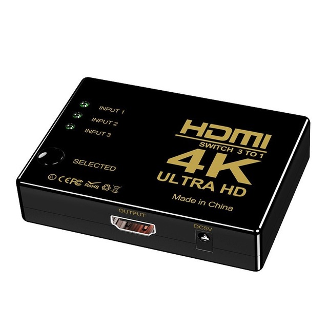 HDTV Switcher 4K HD Video Switch 3 in 1 Out with Remote Control Charge Cable for Macbook Laptop PC STB CCTV PS5 to TV Monitor