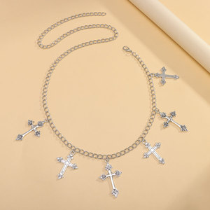 European American <b>Cross</b> Body <b>Chain</b> Zinc Alloy Single Layer Hip Hop Waist <b>Chain</b> Daily Wear White <b>Cross</b> Pendant Jewelry - Product Image 4