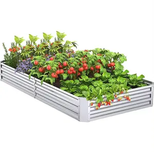 Al aire libre para verduras flores hierba gran caja de maceta de metal pesado Kit de acero con Estaca de metal para fijar cama de jardín elevada galvanizada