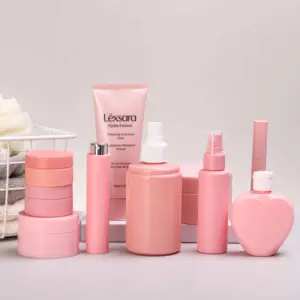 Flaconi di Toner cosmetici da 60 ML in plastica serie rosa personalizzati Set di vasetti di crema da 10 g confezione bottiglia per la cura della pelle vasetti di crema per il viso rosa