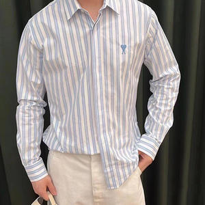 Camisa de Manga Larga Informal para Hombre y Mujer, de Algodón Puro, con Bordado de Cuentas en Forma de Corazón Pequeño, Estilo Oxford, Cierre de Botón Sencillo, Color Sólido - Product Image 1