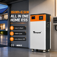TEWAYCELL 16KWH 6.5KW Batterie solaire tout-en-un Lifepo4 pour toute la maison, stockage d'énergie domestique, batterie au lithium empilable de secours