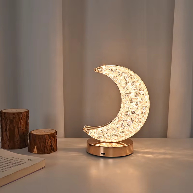 Luxury Modern Gold Table Lamp for Restaurant LED Acrylic Night Light USB Charging Battery Touch Control Star Moon Shade Dome