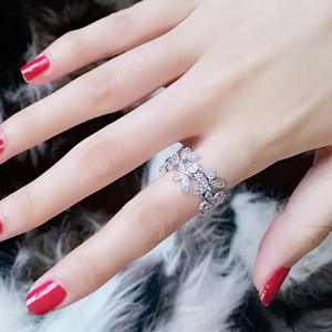 Anillo de cóctel para mujer Q846, tono dorado, circonita cúbica marquesa con engaste pavé, diseño de plantas, anillos de moda para boda - Product Image 5