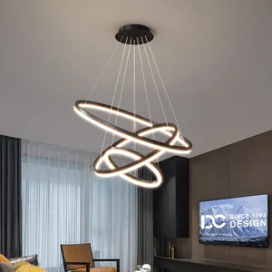 LED Chandeliers Gold Modern Contemporary Black Metal Chrome Minimalist Luxury Ring Dining Room Ceiling Pendant Lights