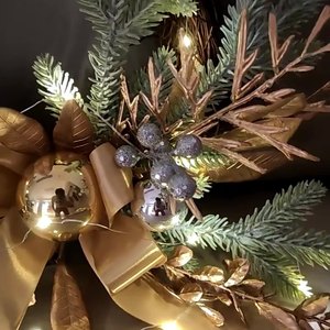 Artificial Christmas Wreath for Front <b>Door</b> Gold Rattan Twig Garland with Hanging Ornaments for Indoor Outdoor Holiday Home - Product Image 2