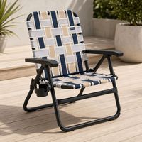 Silla de Jardín Moderna con Correa de Diseño Atractivo, Cintas Tejidas Brillantes y Asiento Plegable para Playa, Ideal para el Patio y el Ocio