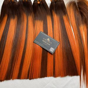 GRANDE VENTE: Bone Straight Piano Orange Couleurs 12 Pouces en Stock Cheveux Vietnamiens pour Femmes Noires - Product Image 1
