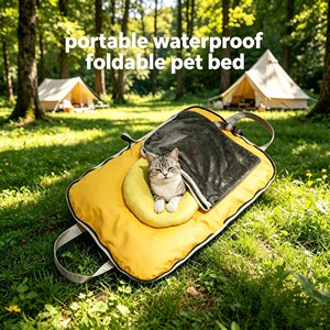 Custom Portable Leather Waterproof Foldable Zipper Pet Bed 3-In-1 Outdoor Cat Bed Set Including Blanket And <b>U</b>-Shaped Pillow - Product Image 2