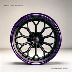 Cerchi in Lega Forgiati Monoblocco Neri con Bordo Viola Stile Stance Personalizzati per Lexus ES Mercedes Classe C Honda Civic Mini Cooper - Product Image 1