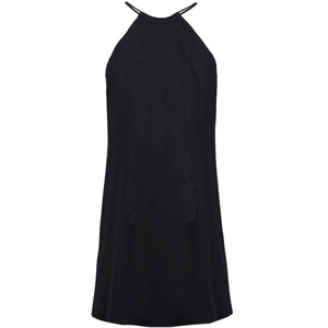 Robe noire courte en coton et lin, dos nu, style français-thaïlandais, robe mi-longue pour femmes - Product Image 1