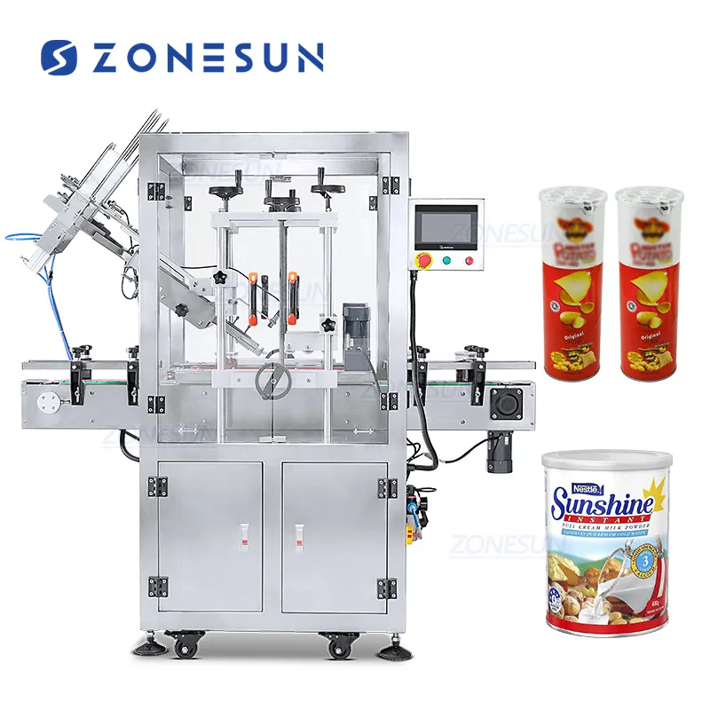 ZONESUN ZS-XG16D4自動フードバケットプラスチックジャーティン缶防塵蓋キャッピングプレス機