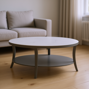 Mesa de Centro Ovalada DB con Tapa de Mármol Gris y Estructura Metálica, Diseño Contemporáneo para Sala de Estar - Product Image 2