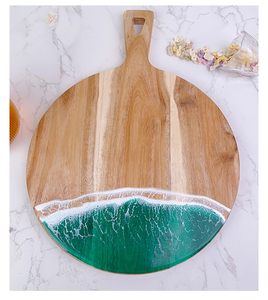 Planche à découper en bois d'acacia massif avec design artistique en résine ondulée pour la <span class=keywords><strong>cuisine</strong></span> et le service des aliments - Product Image 4