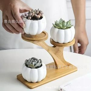 Bamboo double-layer flower <b>stand</b>, desktop bay window bonsai <b>stand</b>, decorative office bookshelf, green plant flower <b>pot</b> <b>stand</b>, - Product Image 4