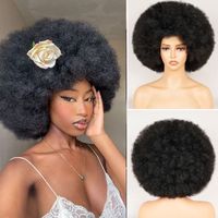 Wig keriting Afro Perruque murah Wig Bob pendek Label pribadi dengan poni tebal Wig rambut manusia keriting Afro UNTUK WANITA HITAM