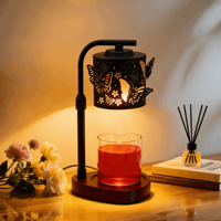 Lampe chauffe-bougie électrique sans flamme à hauteur réglable, avec base en verre écologique et abat-jour ajouré, pour bougies parfumées de table