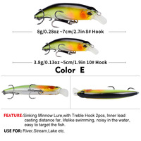 Promotion : Leurre de pêche coulant en plastique type Minnow 5cm 7cm, peinture 3D, vente en gros, appât artificiel pour jigging, fabriqué en acier et ABS