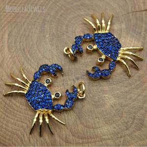 PM10341 Ocean Series Royal Blue Cubic Zirconia <span class=keywords><strong>cangrejo</strong></span> colgante Royal Blue CZ pavimentado <span class=keywords><strong>cangrejo</strong></span> colgante chapado en oro accesorios de joyería - Product Image 3