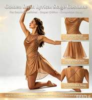 Robe de danse lyrique couleur or champagne, ornée de strass, en mousseline drapée, dos croisé, tenue de scène pour femmes