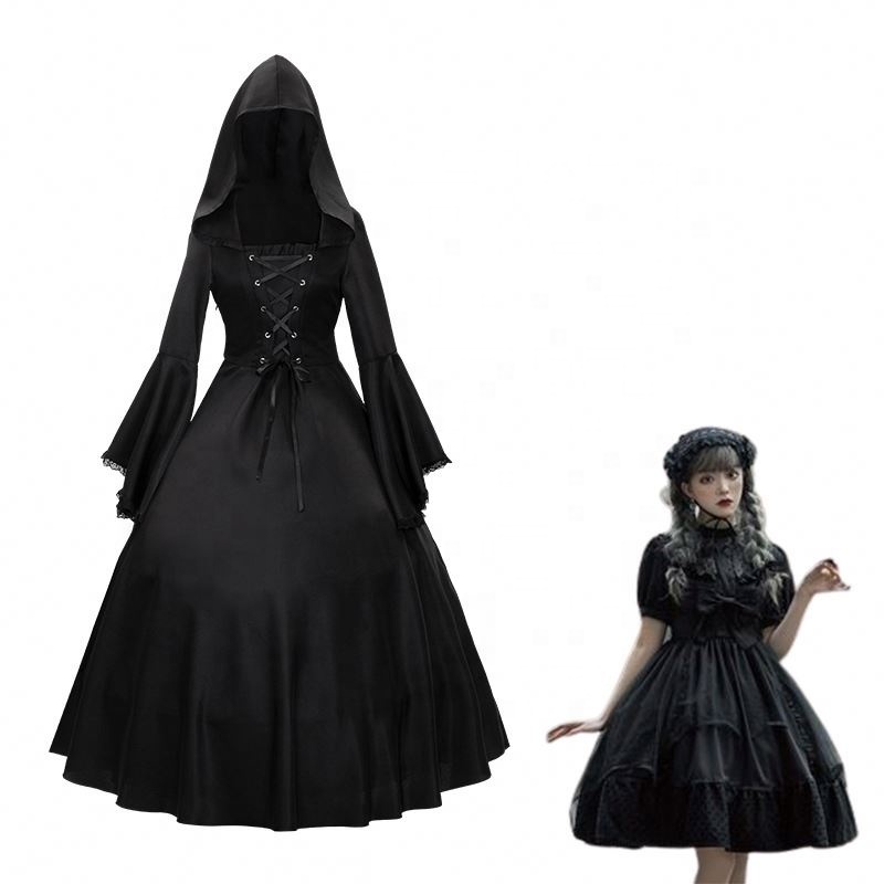 Vestido Gótico Medieval De Mujer – Estilo Reina Victoriana Con Mangas Trompeta Y Cinturón Ajustable
