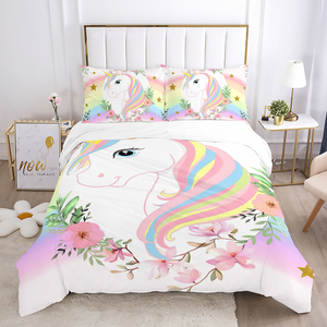 Single Size Unicorn <strong>Duvet</strong> Cover Set Rainbow Unicorn Print Bedding Set for <strong>Toddler</strong> Girls - Product Image 6