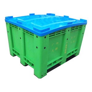 Heavy duty grigio blu verde HDPE alta rigida durevole batteria per uso alimentare scatola per pallet in plastica a parete solida con ruote con coperchio - Product Image 3