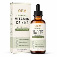 Gouttes liquides de Vitamine D3 et K2 MK7 liposomales pour une absorption élevée, complément bien-être pour la santé osseuse, vente en gros OEM en vrac