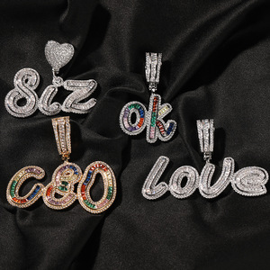 Personnalisé Hiphop Baguette Diamants Cursive Police Initiales Collier Lowcase Capital Fashion Pendentif - Product Image 1