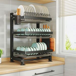 Égouttoir à vaisselle de cuisine à 2 niveaux en acier inoxydable avec porte-ustensiles pour plan de travail - Product Image 5