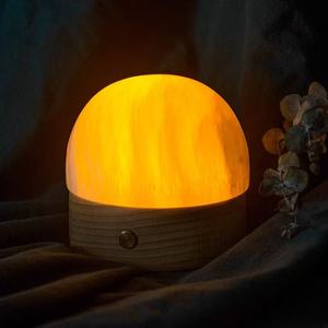 Dôme en pierre de sélénite naturelle sur base ronde en bois, veilleuse créant une lueur atmosphérique parfaite - Product Image 1