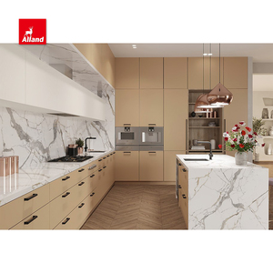 Allandcabinet design personalizzato di cucina con lavello e cappuccio In acciaio inossidabile In appartamento con finitura melamina In legno chiaro - Product Image 3