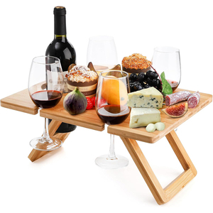 Bamboo <strong>Picnic</strong> <strong>Tables</strong> Outdoor <strong>Folding</strong> Portable Bamboo Wooden <strong>Picnic</strong> Tray Custom Snack <strong>Table</strong> For Beach Camping With Wine Holder - Product Image 1