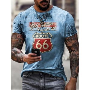 เสื้อยืดพิมพ์ลาย Route 66 คุณภาพสูง แฟชั่นคอกลม ลายกราฟิก Motor 66 <span class=keywords><strong>Inn</strong></span> เสื้อยืดฤดูร้อน โพลีเอสเตอร์ ทรงหลวม - Product Image 6
