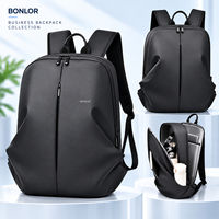Sac à dos d'affaires minimaliste noir BONLOR OEM, sac pour ordinateur portable imperméable, sac à dos de voyage ergonomique pour hommes et femmes