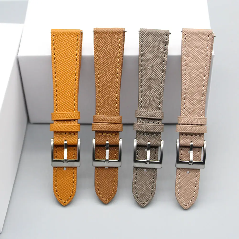 Yunse New Tapered Saffiano Leather Watch Strap Hand-Made 20 22mm Wristband Heritage Antique Watch Accessories